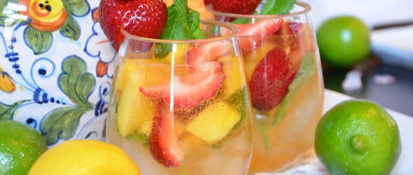 Cava Sangria with Brandied Fruit and Garden Mint