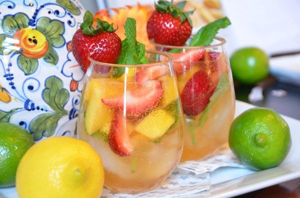 Cava Sangria with Brandied Fruit and Garden Mint