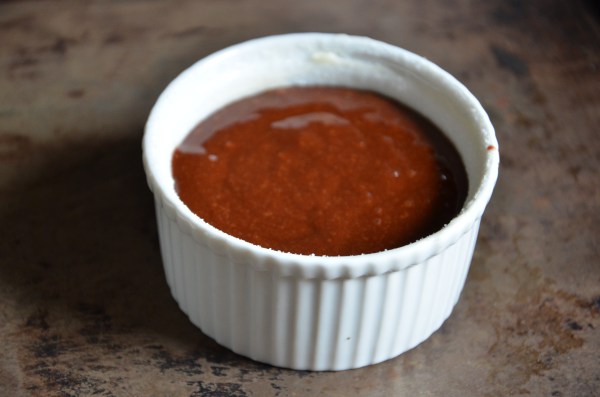 Pre-oven, ramekin filled 3/4